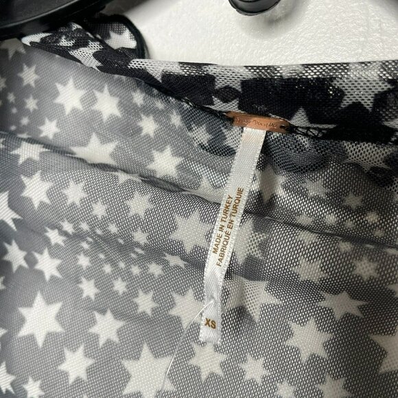 Free People Black White Star Print Marne Open Front Tie Mesh Top - Picture 6 of 9